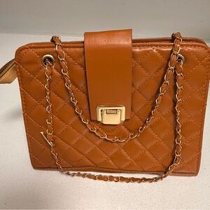 Elegant Tan Quilted Chain Shoulder Bag